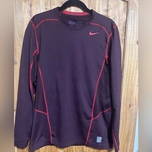 Nike Pro Combat Dri-fit, Fitted Maroon w/red outline stitching Mens Size Large